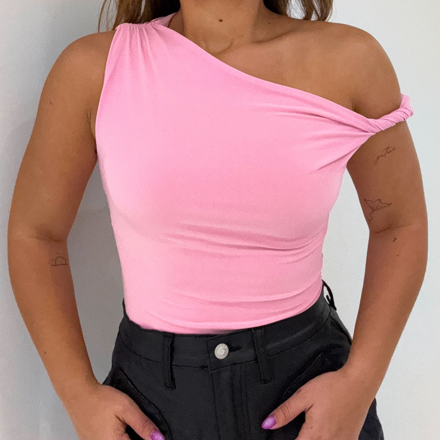 PINK ONE SHOULDER TOP