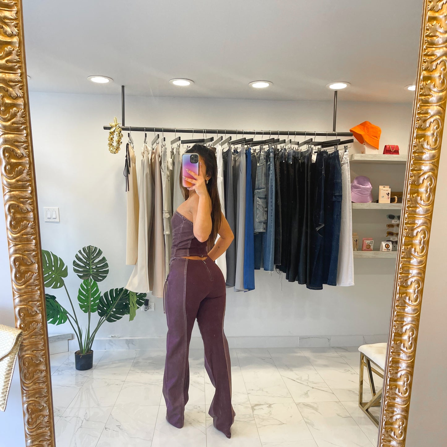 BURGUNDY LEATHER PANT SET