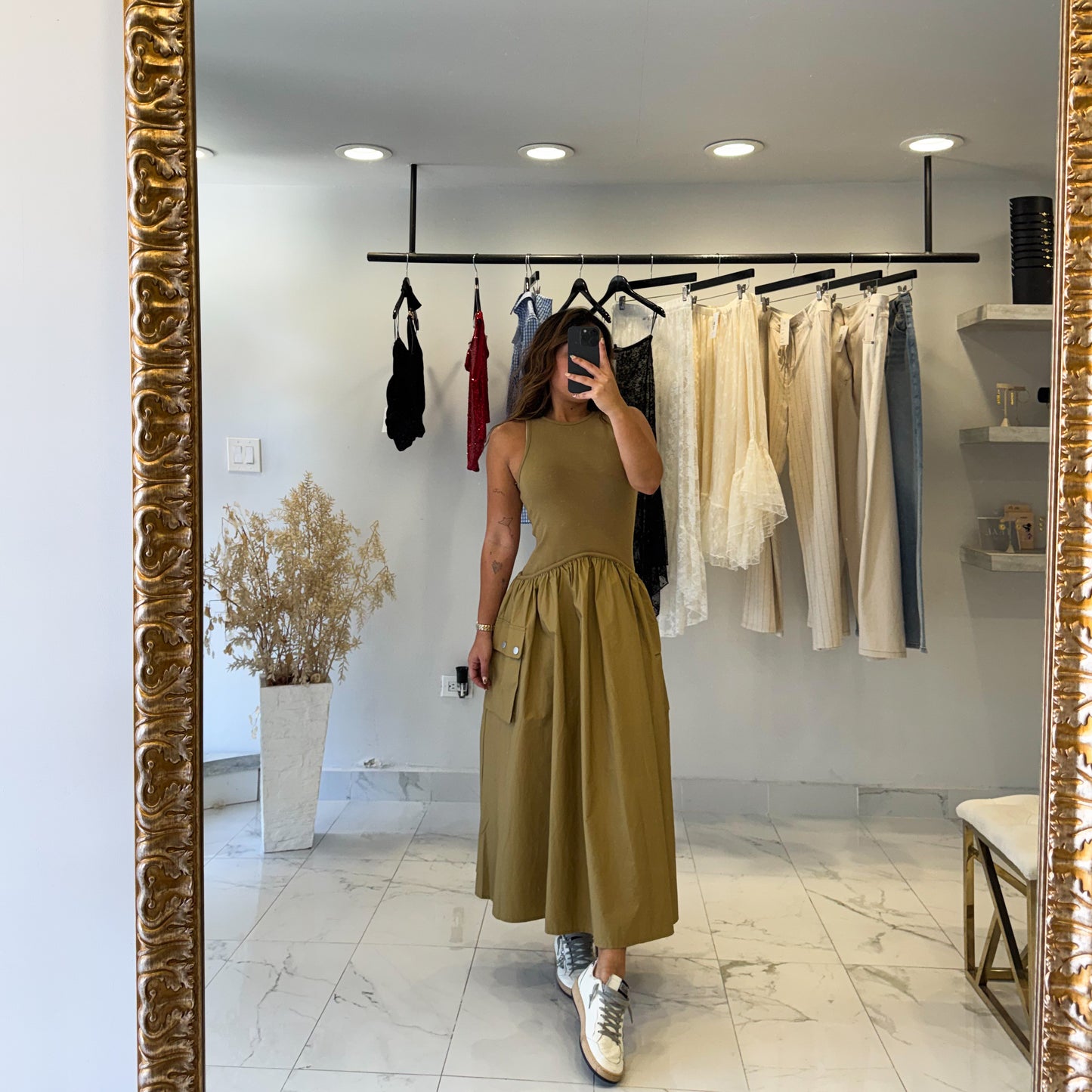 KHAKI MIDI DRESS