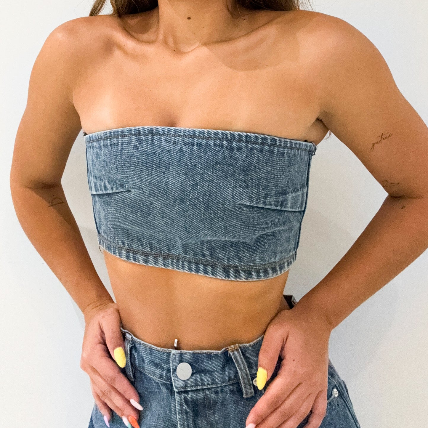 DENIM STRAPLESS TOP