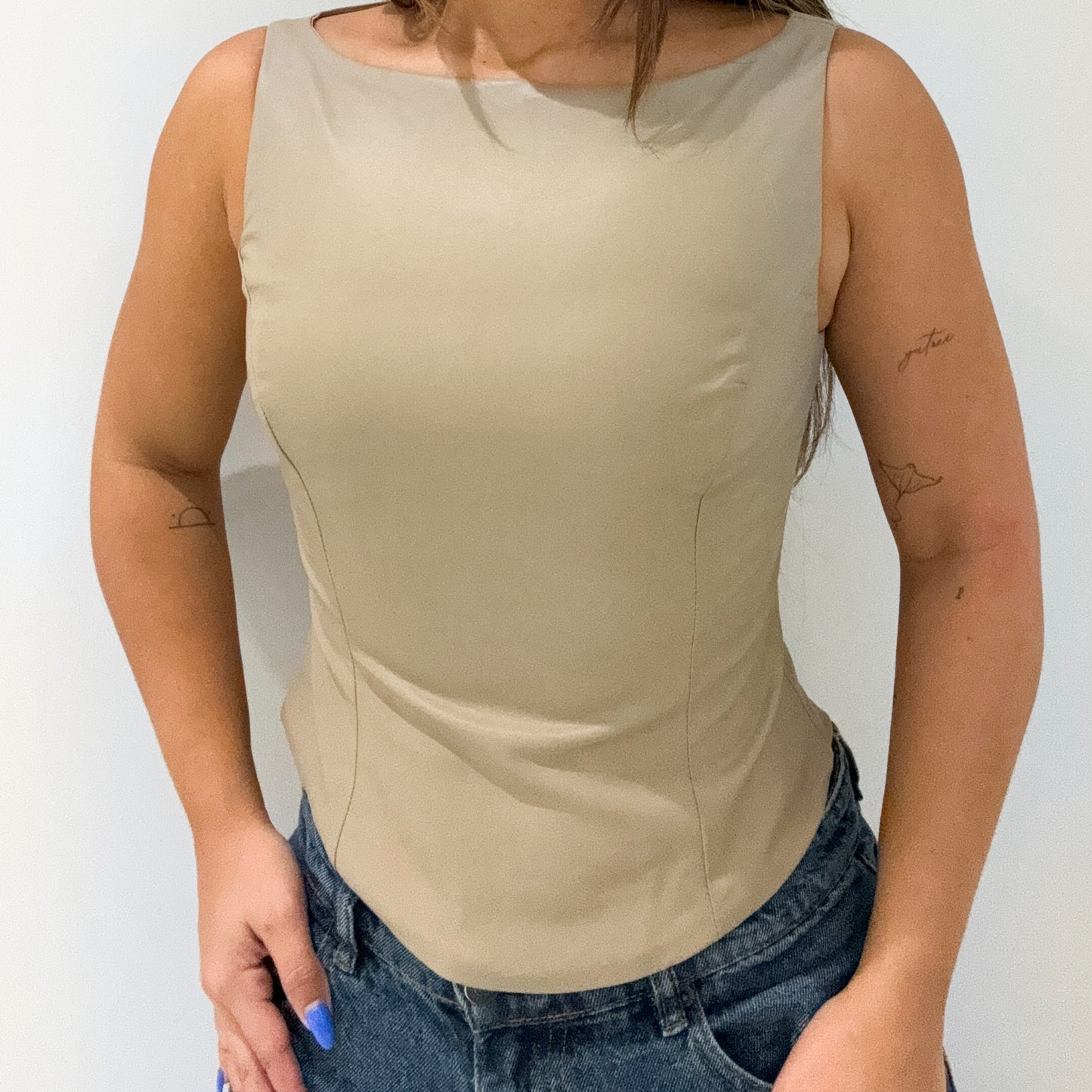 HIGH NECK LEATHER TOP