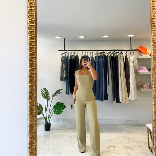 HALTER OLIVE JUMPSUIT