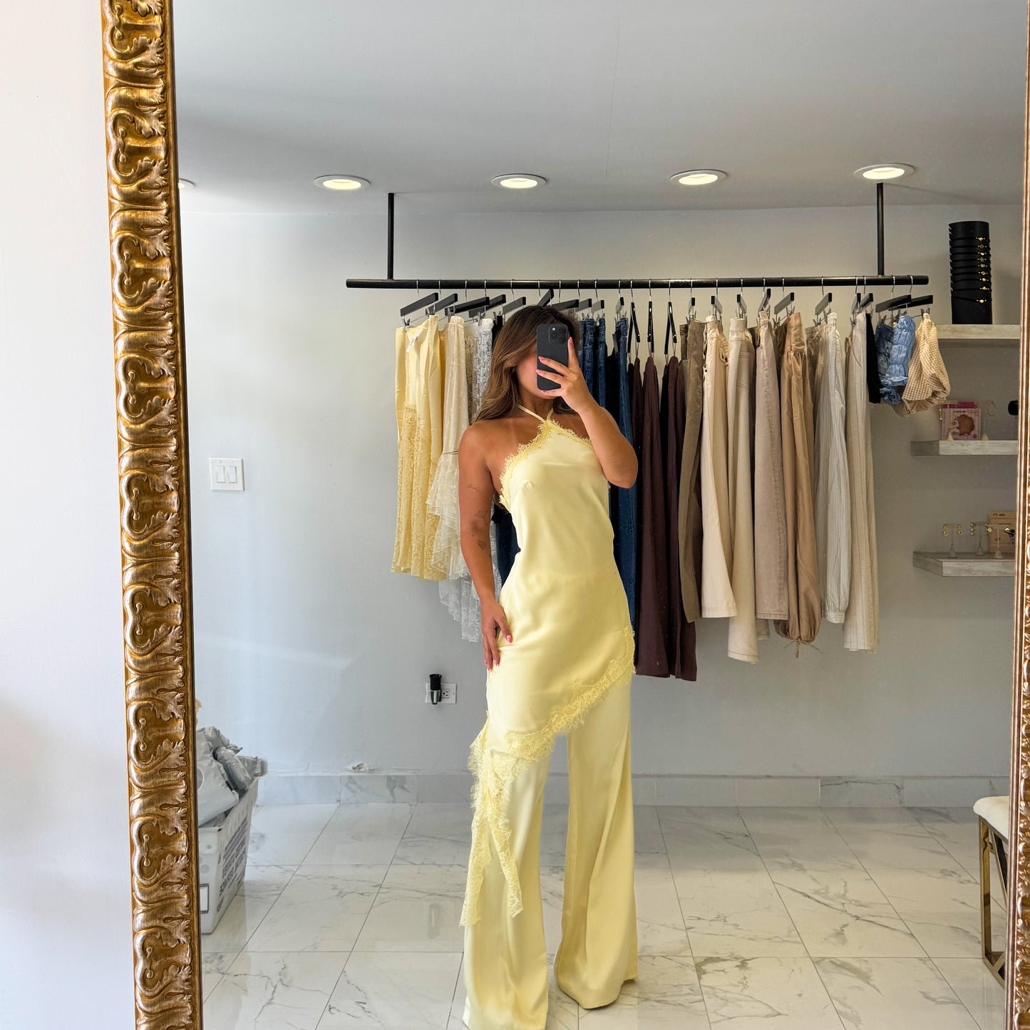 SATIN LACE HALTER JUMPSUIT