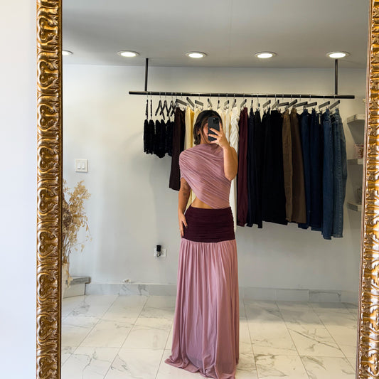 COLORBLOCK MESH MAXI DRESS