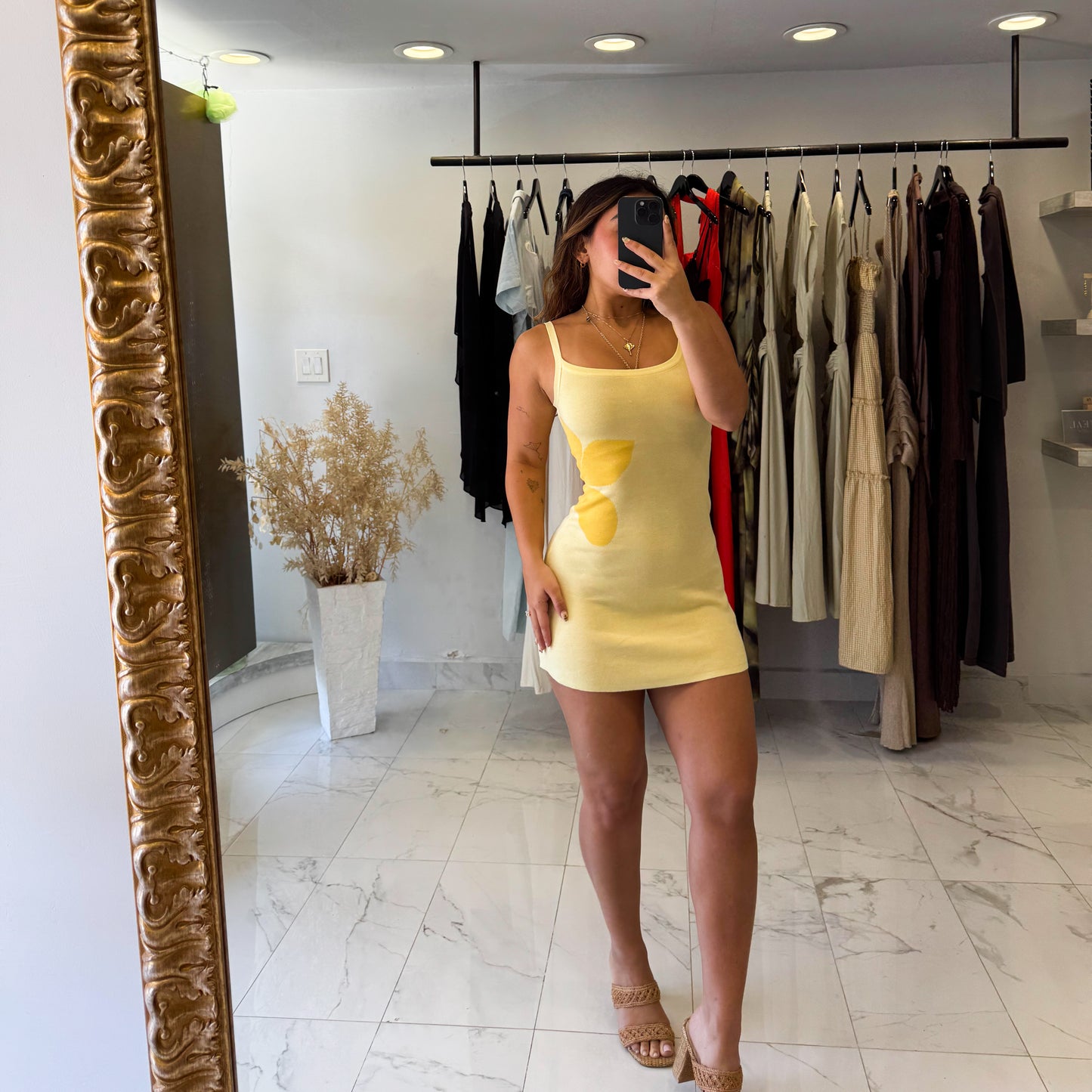 YELLOW FLOWER KNIT DRESS