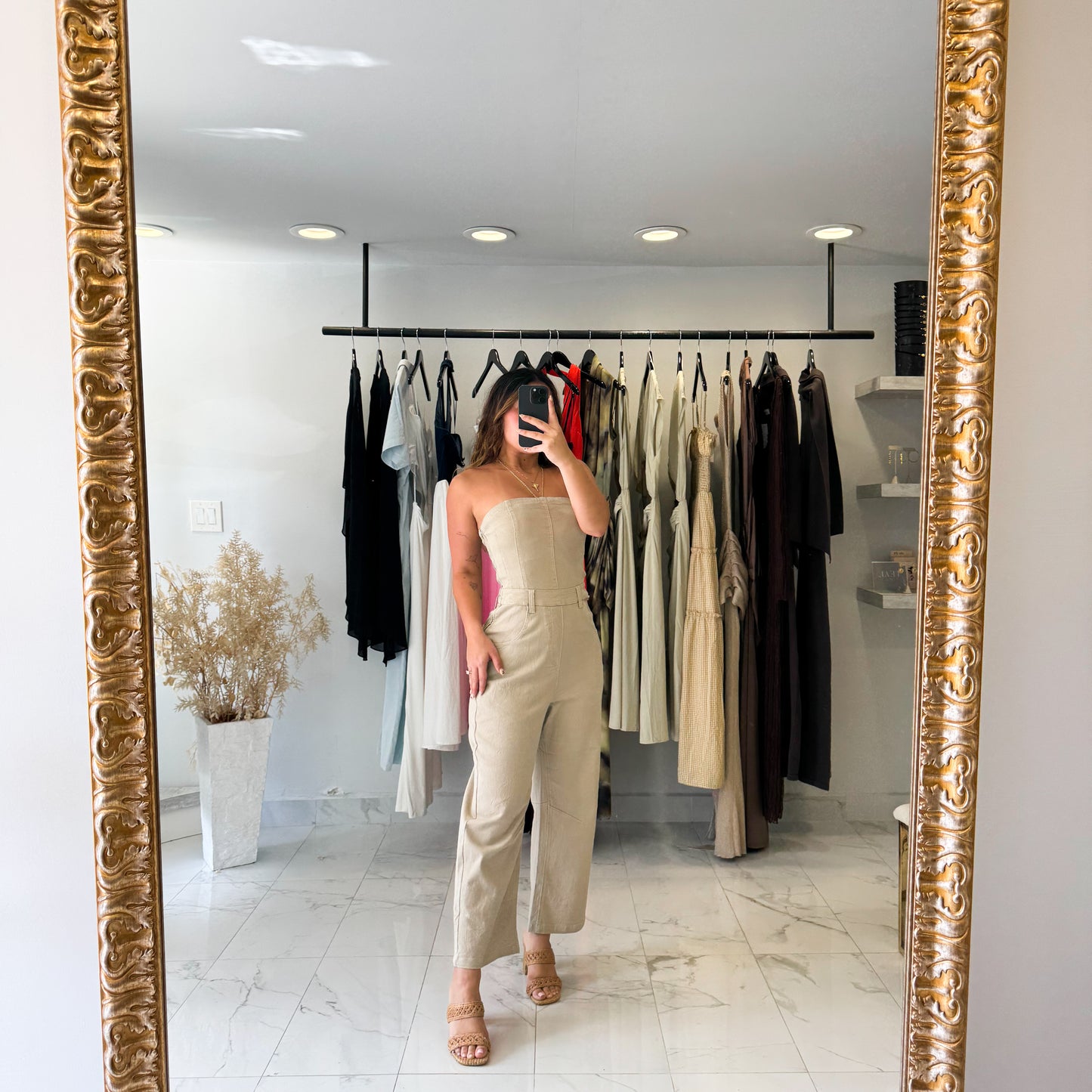 BEIGE BARREL JUMPSUIT