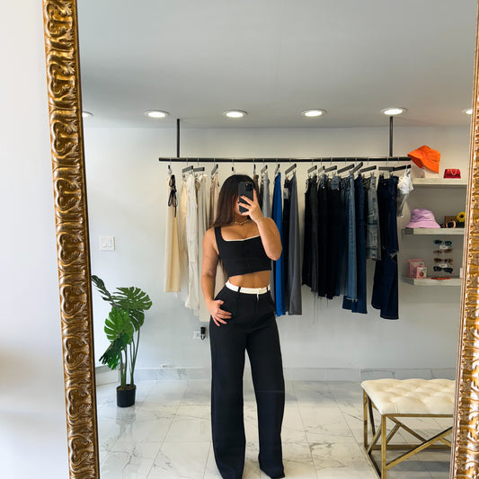 BLACK DOUBLE WAIST SET