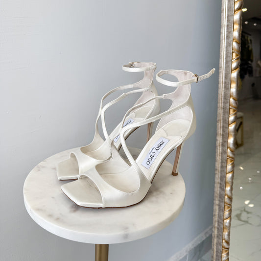 JIMMY CHOO AZIA 95,SATIN, IVORY 37.5