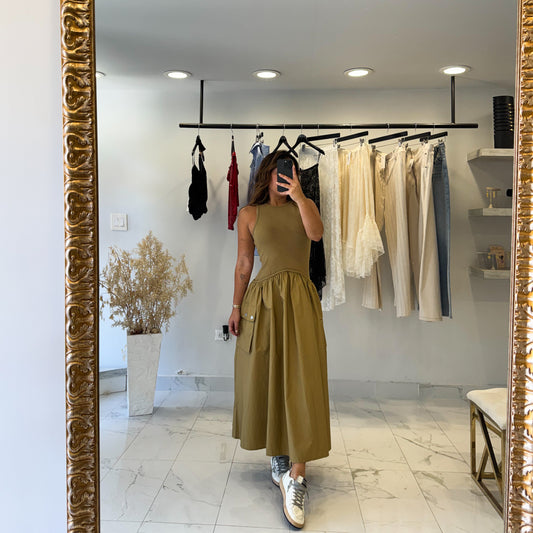 KHAKI MIDI DRESS