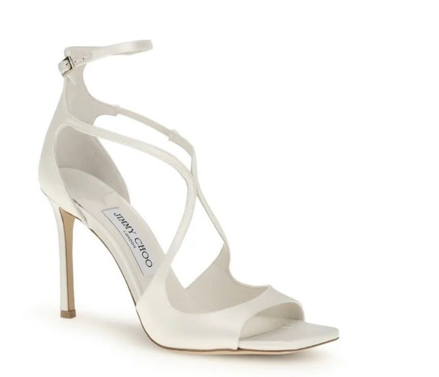 JIMMY CHOO AZIA 95,SATIN, IVORY 37.5