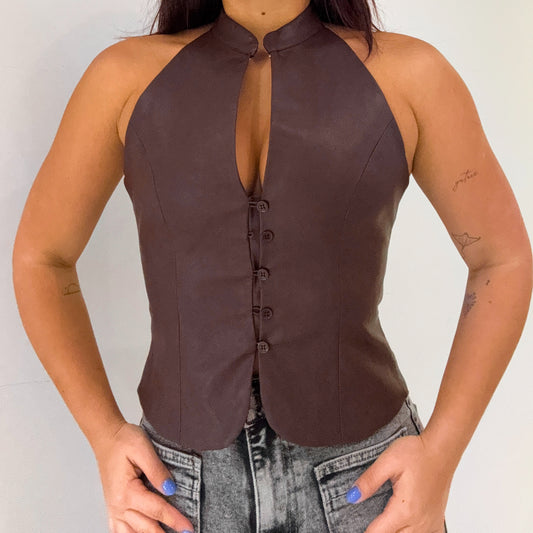 HALTER LEATHER TOP