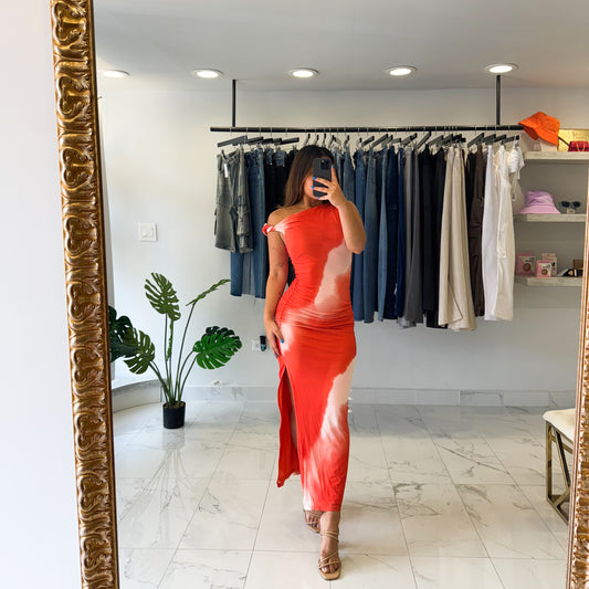 ORANGE BURNOUT DRESS