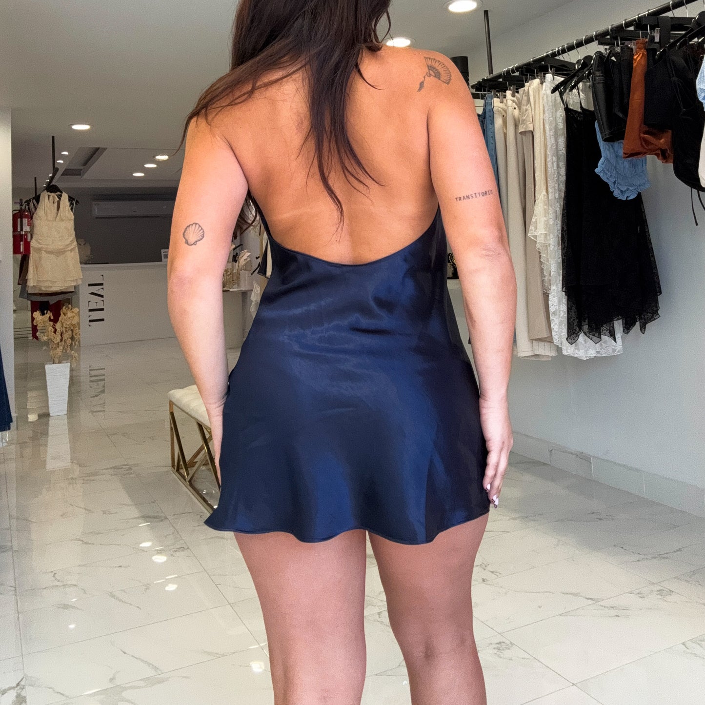 SATIN NAVY DRESS