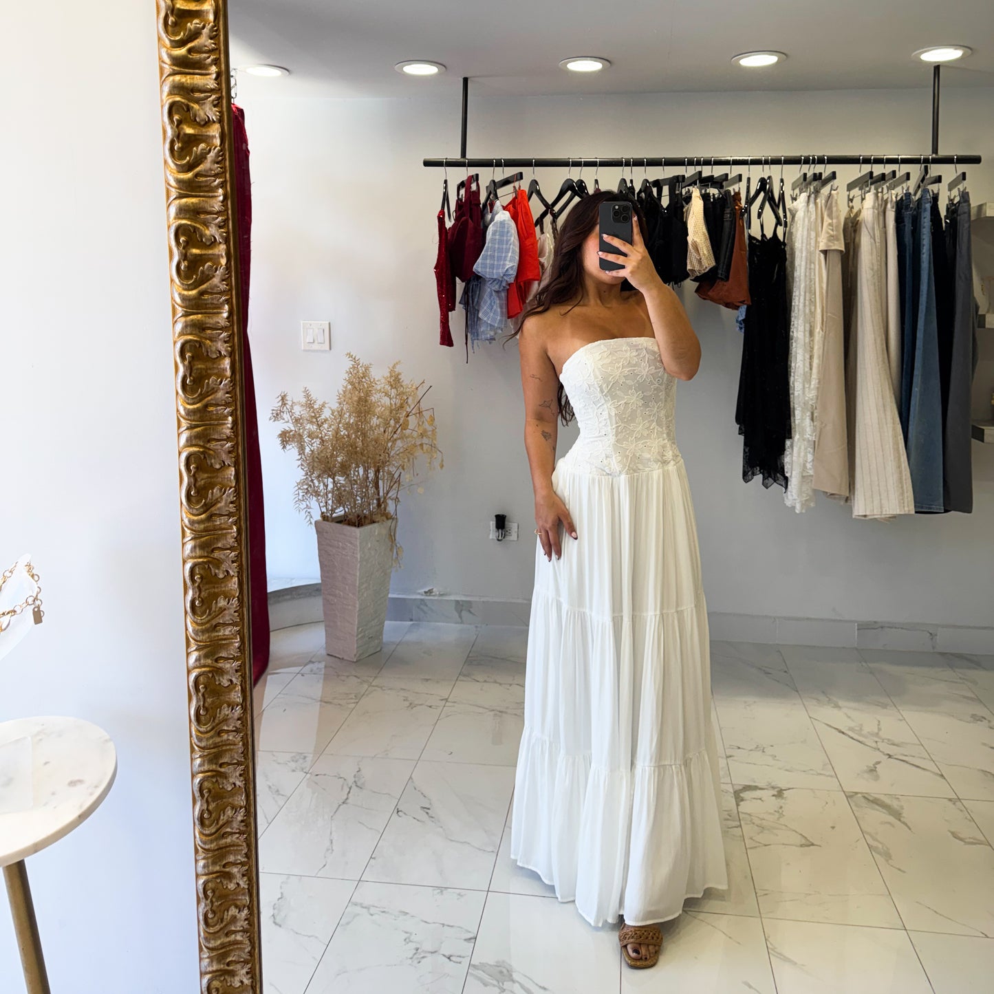 EYELET TUBE MAXI DRESS