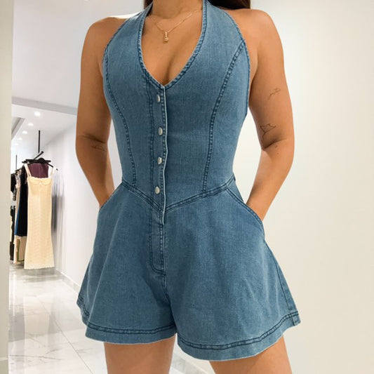 HALTER DENIM SS ROMPER