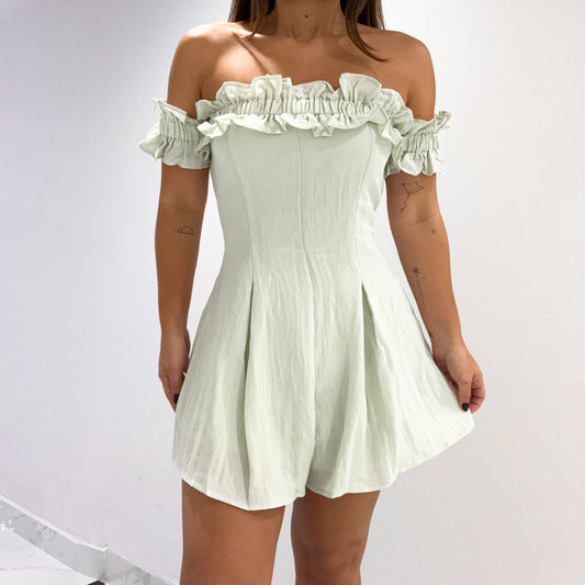 RUFFLED OFF THE SOULDER ROMPER