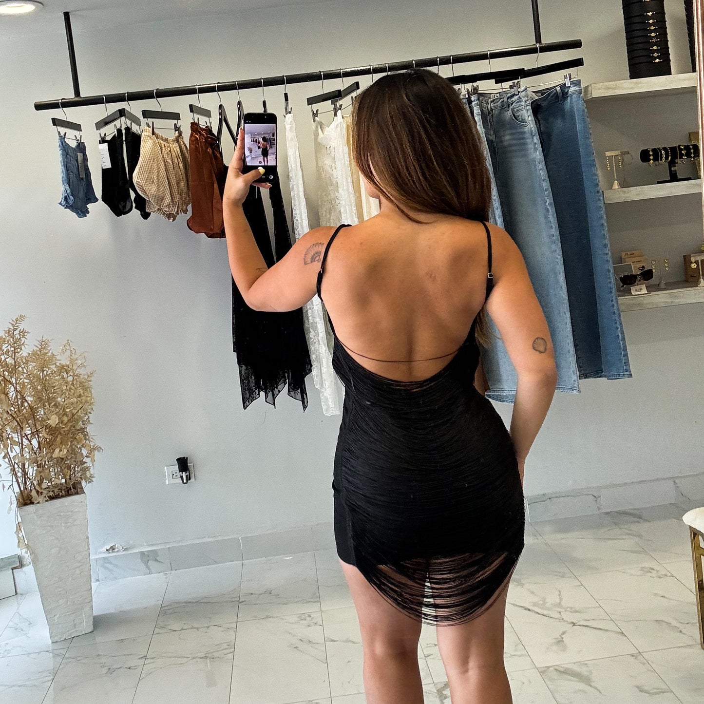 FRINGE BLACK DRESS